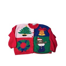 SJ Designs Kid's Multicolor Ugly Christmas Cardigan Sweater Size XL chunky knit