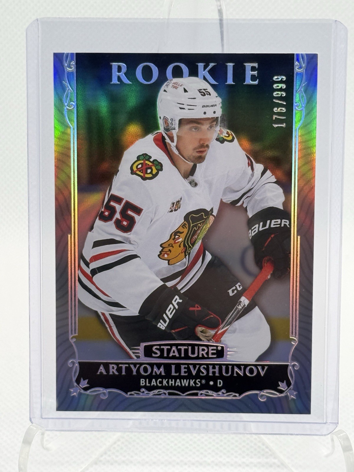 2025-26 Upper Deck Stature #69 Artyom Levshunov Rookie #/999 Blackhawks RC