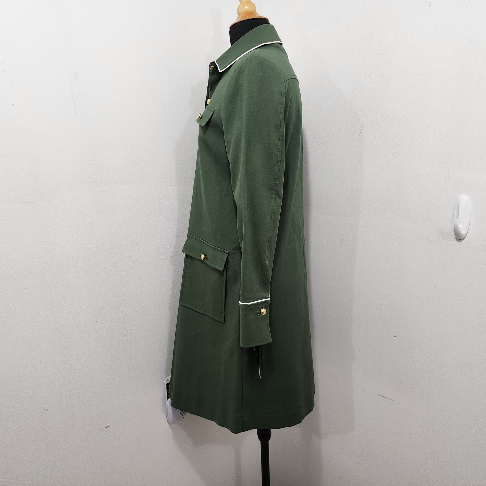 Worth New York Stretch Twill Shirt Dress NEW Cactus Green Gold Buttons Size 6