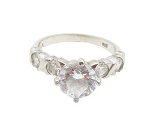 925 Sterling Silver Cubic Zirconia Solitaire With Accents Ring Sz 7 RG15599