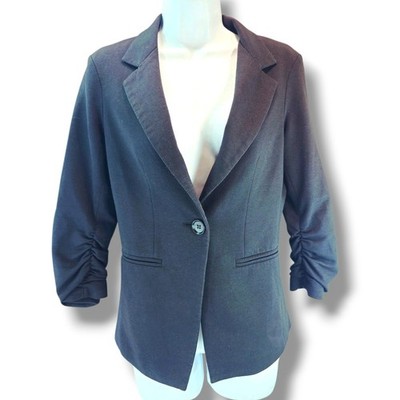 VTG Y2K Gibson Black Blazer Jacket Sz S Structured Ruched 3/4 Sleeve Office Goth