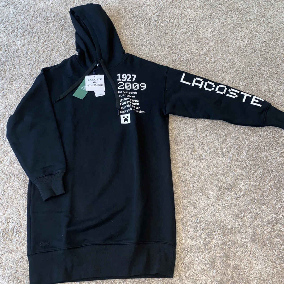 Lacoste LIVE x Minecraft Organic Fleece Hoodie Black Dress Womens Sz 34 - XS