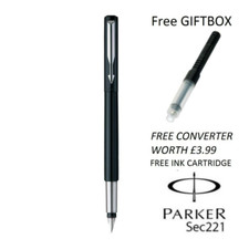 GENIUNE PARKER VECTOR FOUNTAIN PEN BLACK, BLUE, RED, SILVER, GOLD, FREE GIFT BOX