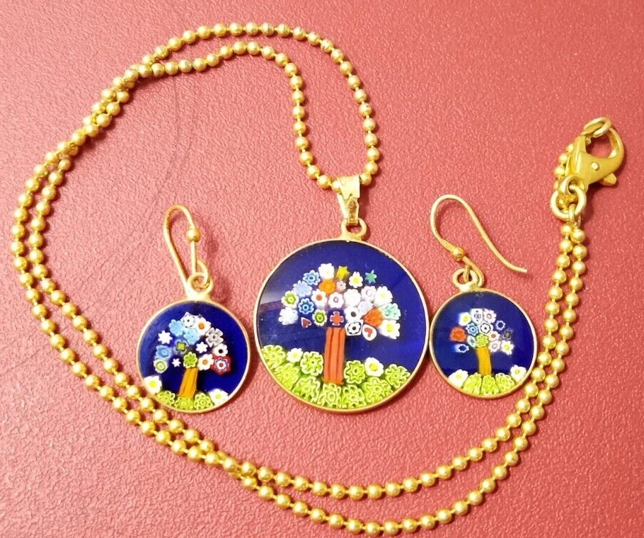 Collana Ciondolo Orecchini MURRINA di MURANO Argento Sterling 925 Venetian Glass - Immagine 3 di 4