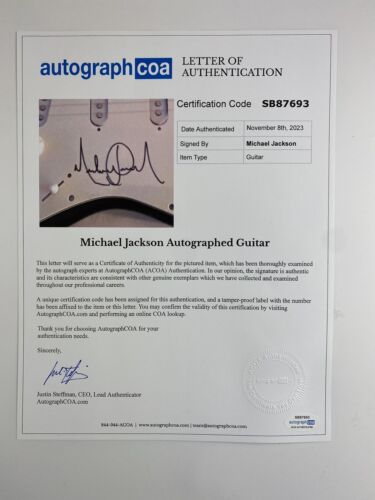 MICHAEL JACKSON KING OF POP Autograph Signed Squier Fender Guitar ACOA PSA DNA! - Picture 3 of 6