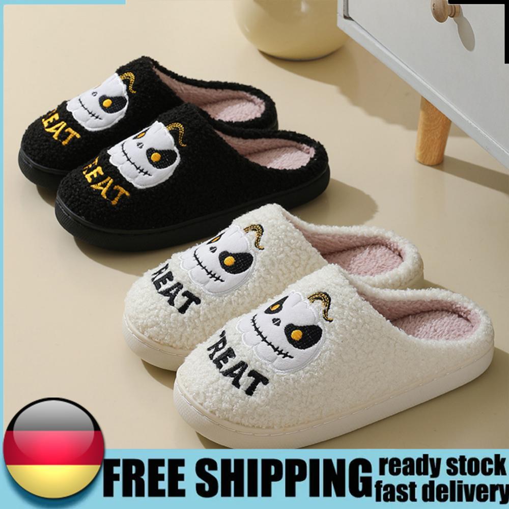 APL Halloween Pumpkin Plush Slippers Closed Toe Slippers Anti Slip for Winter