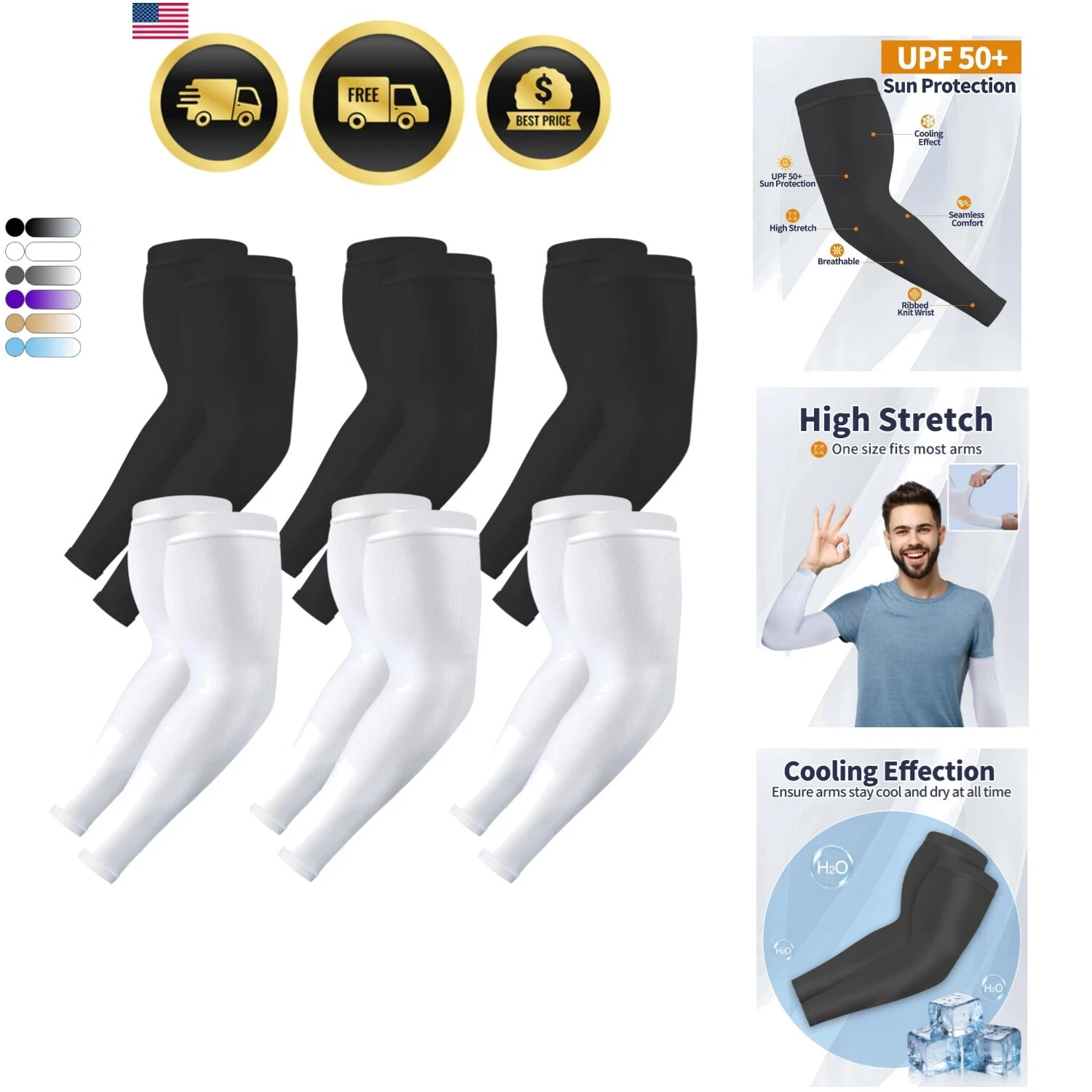 UV Sun Protection Arm Sleeves for Men Women Cooling SPF 50 Sleeves 4 Pairs
Opens in a new window or