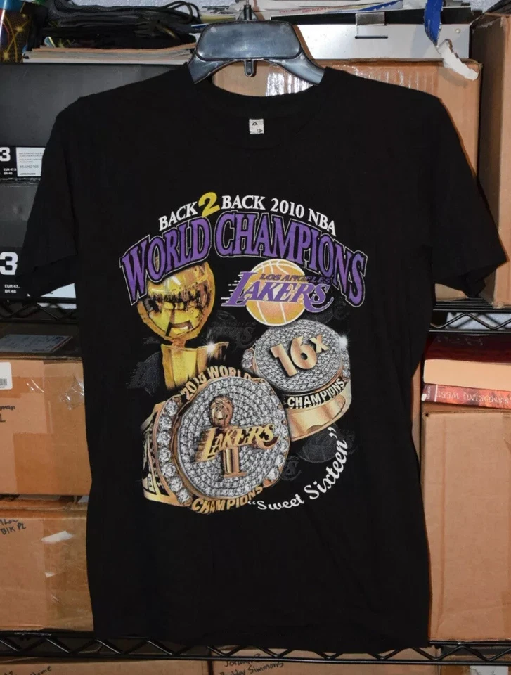 Talla Pequeña-De Colección 2010 LA Lakers Bootleg Kobe Back 2 Back Champs Camiseta de Rap de 2 Caras Foto 3 de 4