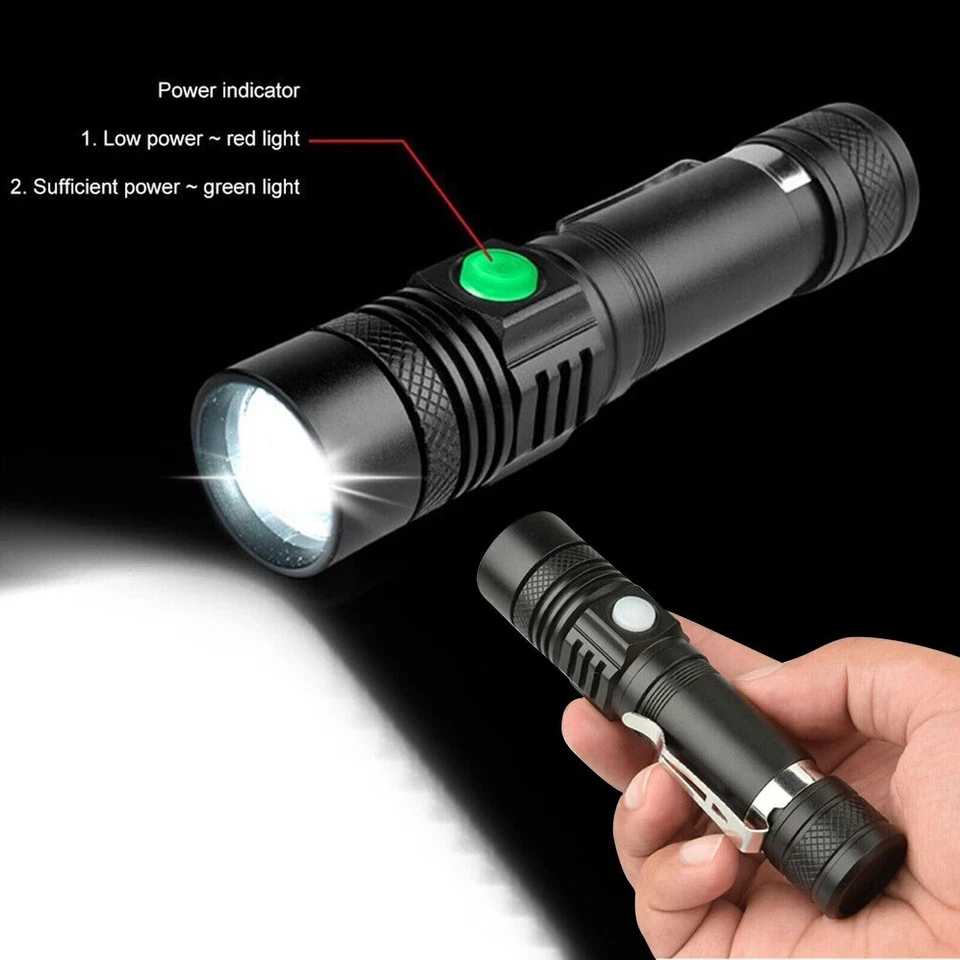 1/2/3x Taschenlampe LED Aufladbar USB Super Hell Taktisches Fackel Lumen Akku - Bild 4 von 4