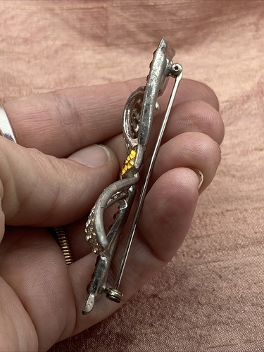 VTG Art Deco Pot Metal Invisibly Set Square RARE Orange Rhinestones Bow Brooch - Picture 13 of 15