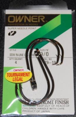 OWNER SSW IN-LINE CIRCLE HOOKS 5179-191 Size 9/0 - 4 pack Tournament Legal