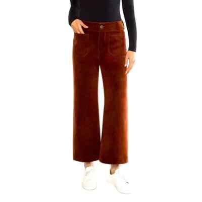 Matty M Corduroy Women's Wide Leg High-Rise Ankle Pants, Brick Red Rust, L