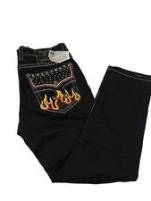 Rock Revival Jeans Quince Biker  Men's 34x 32 Embroidered Flames