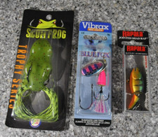 3 pc Fishing Lures Rapala Scum Frog, Vibrax New/Sealed