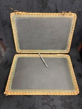 ANTIQUE Pair of Children's Double Sided Leather Bound Wood & Slate Chalkboards