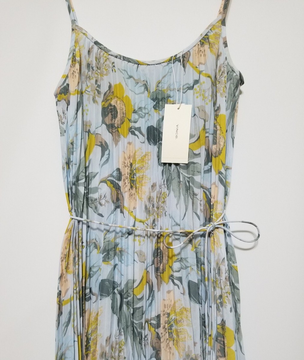 NWT Vince Marine Garden Pleated Cami Dress in Surf Mist Size L