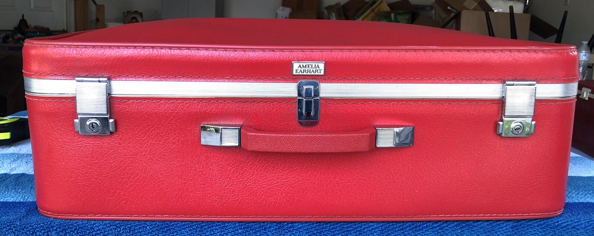 Vintage Amelia Earhart Large RED Luggage Suitcase W/ silver interior