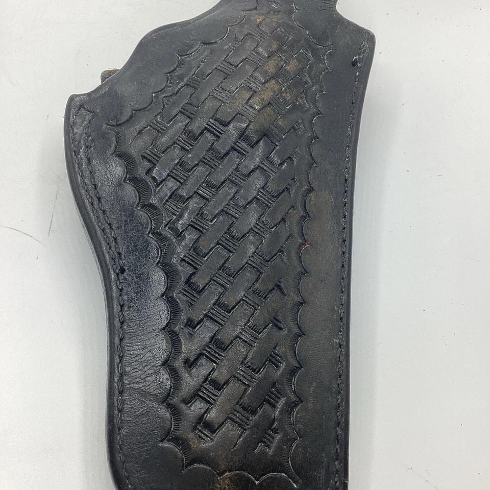 Vintage SAFARILAND LEATHER BASKETWEAVE THUMB BREAK BELT HOLSTER for COLT #29 - Image 3 of 4