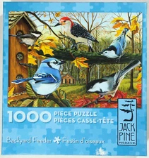 Back Yard Feeder  1000 piece puzzle Jack Pine wild birds COMPLETE