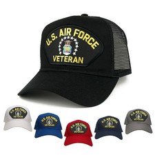 US AIR FORCE Veteran Large Embroidered Iron on Patch Adjustable Mesh Trucker Cap
