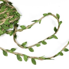 Natural Jute Twine Burlap with Artificial Vine Green Leaves, EJ-2031
