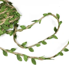 Natural Jute Twine Burlap with Artificial Vine Green Leaves, EJ-2031