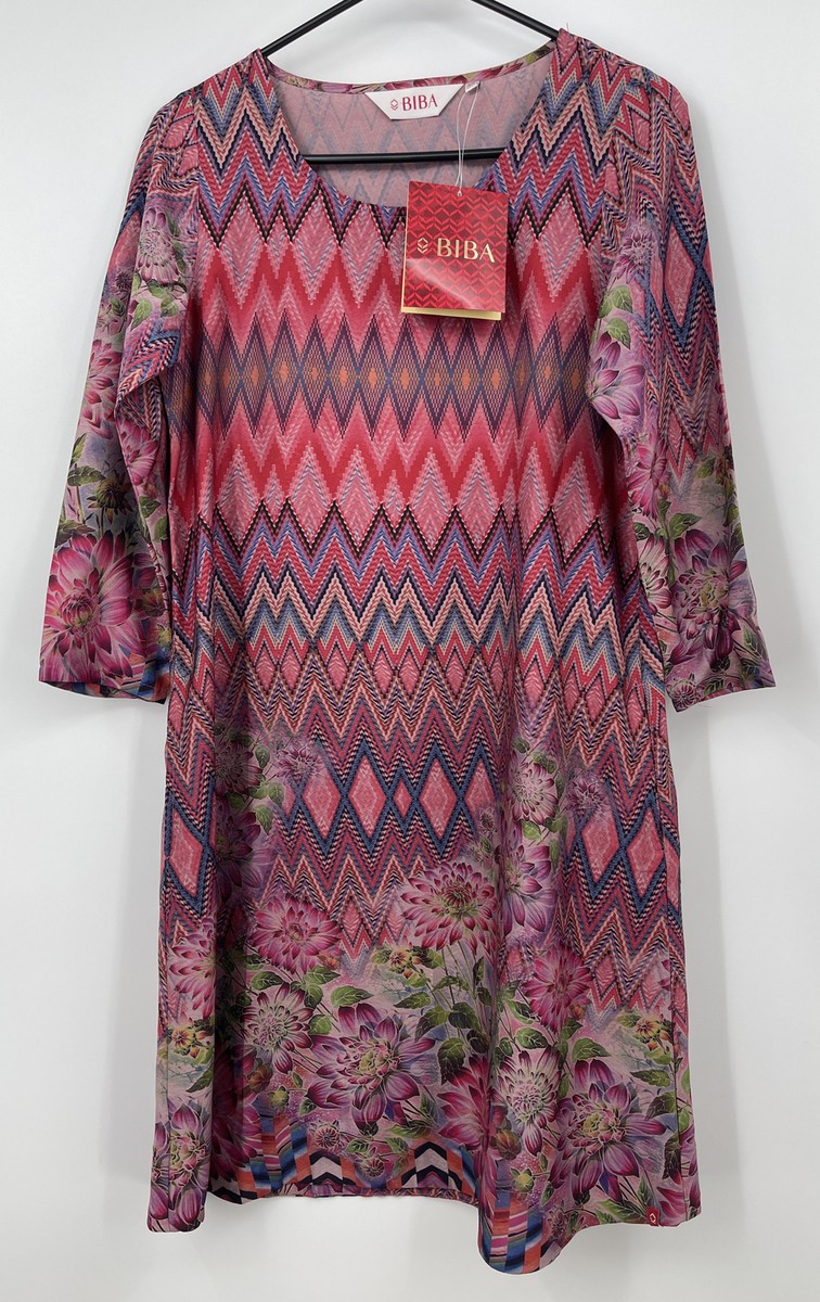 biba silk dress Biba Silky Printed Dress With Pockets Size 34 NWT