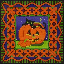 Needlepoint Handpainted Amanda Lawford Cat and Pumpkin 11x11