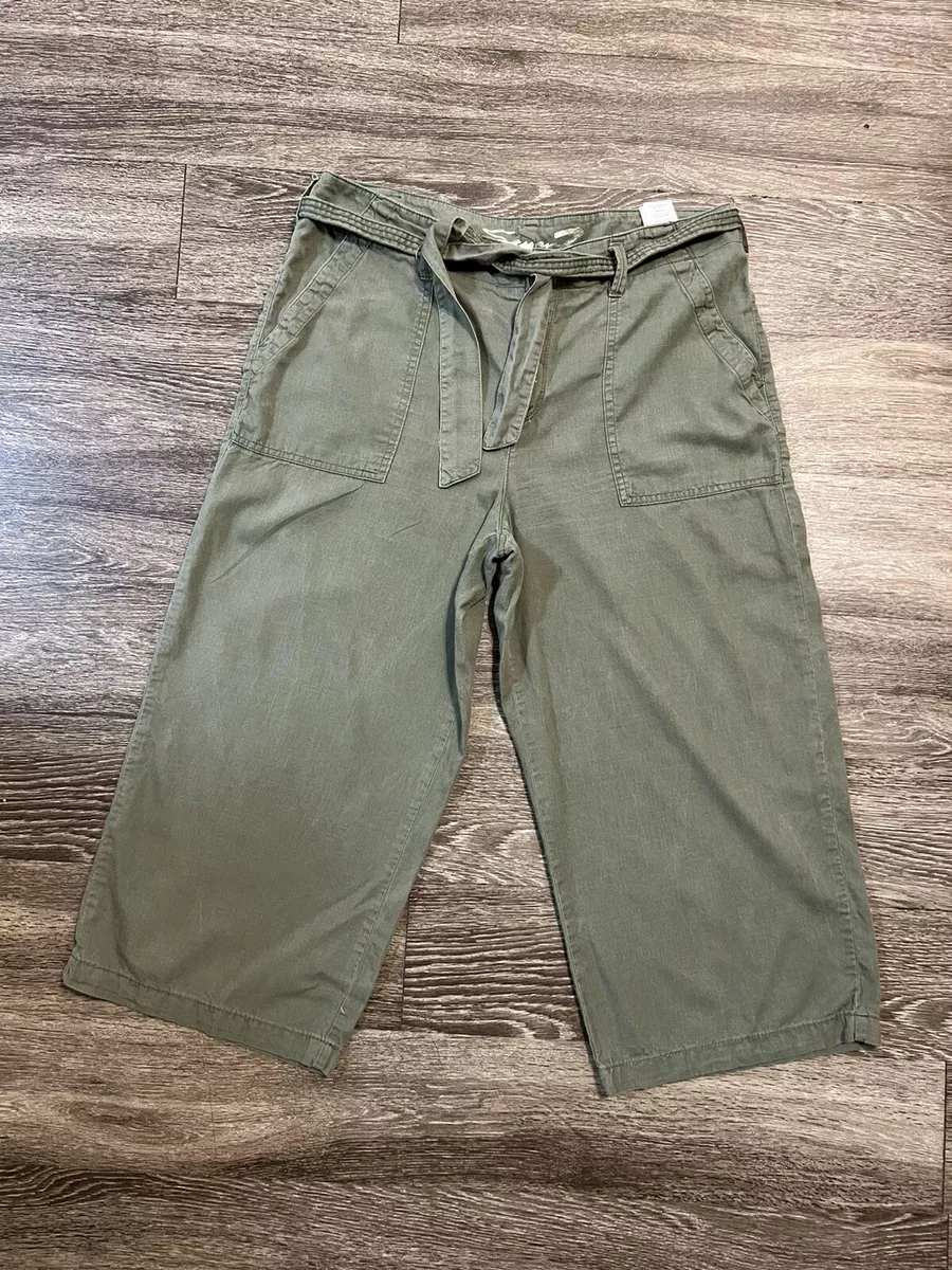 Womens Seven 7 Capri Pants Military Green Size 16 Wide Leg