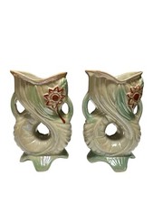 Vintage Fish Mouth Small Floral Vases Set Of Two K's Collection Made In Brazil