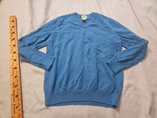 LL Bean Sweater Mens Medium M Blue Cashmere Blend V-Neck Knit Shirt Top