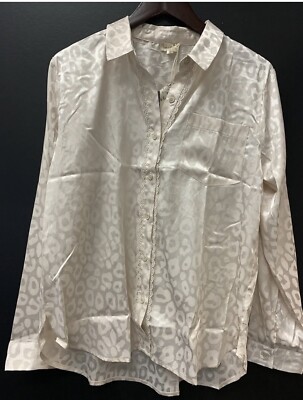 Hem & Thread Pale Pink Leopard Blouse with Lace Trim Size L BNWT