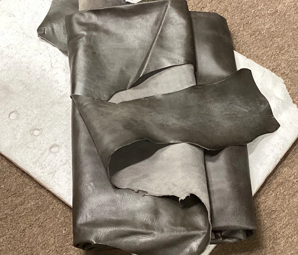 BR632 Leather Cow Hide Cowhide Upholstery Craft Fabric Silver Gray - Image 4 of 4