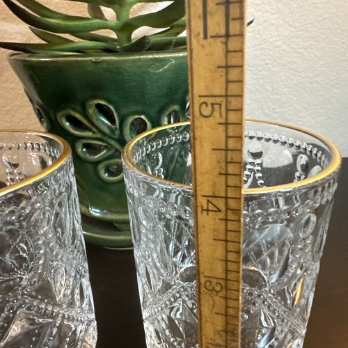 Pair 4" Crystal Low Ball Old Fashioned Whiskey Glasses Gold Rim 12 ounce - Picture 6 of 7