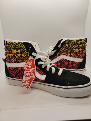 VANS Sk8-HI Logo Flame Suede Canvas Black Shoes High Top Size 8M 9.5W