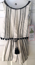Rare Editions Girl's Romper, 1 Piece Shorts Black Ivory Size 6 Open Back NWT