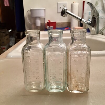 3 Hires Household Root Beer Extract Bottles Philadelphia PA Clear Aqua Ca 1920