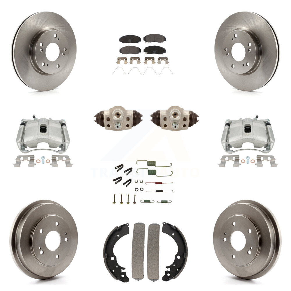 Front & Rear Brake Caliper Rotor Drum Ceramic Pad Shoe Cylinder Hardware Kit