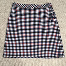 Talbots Skirt Size 6P PETITE Cotton Blend Zip Stretch Red Blue Check NEW NWT
