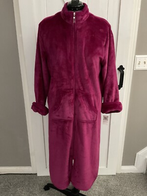 Miss Elaine Fleece Long Front Zipper Robe VIN Berry Womens Size 1X NWT 