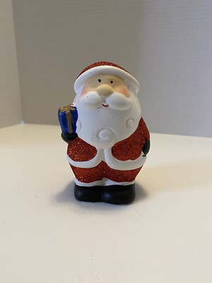 Chubby Old Saint Nick Santa Claus Red Glittery Figurine  Christmas Decor