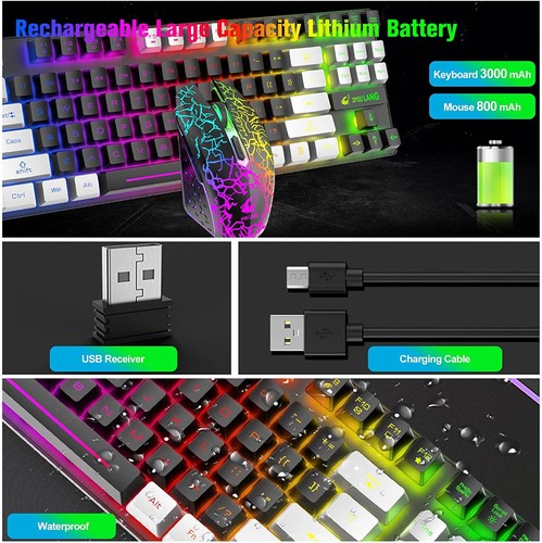 Wireless Rechargeable Gaming Keyboard Mouse Set for Computer Laptop Rainbow LED - Picture 7 of 17