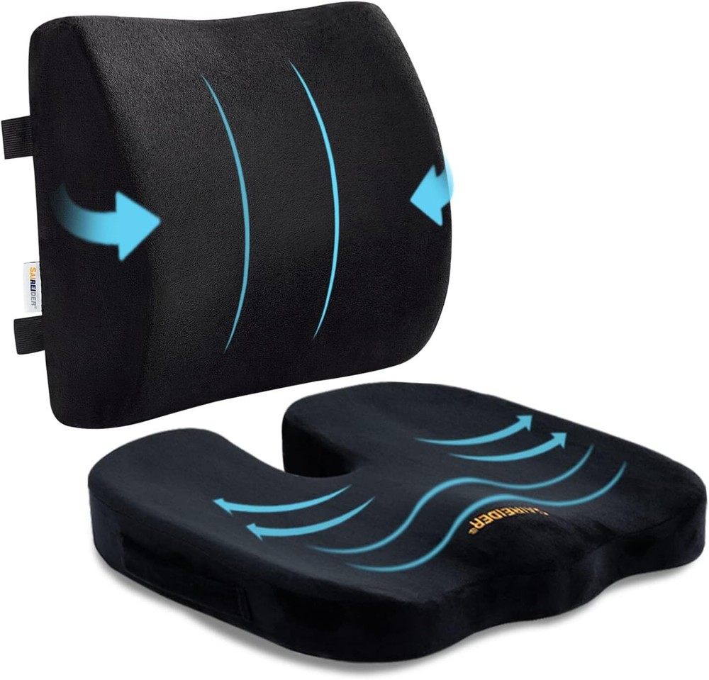 SAIREIDER Seat Cushion and Lumbar Support Pillow for Office Chair, Memory Foam
