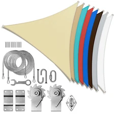 ColourTree Triangle Sun Shade Sail with Winch + Hardware Kit + Cables