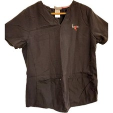 ScrubStar Scrub Top Size Small Breast Cancer Awareness Pink Ribbon Grey Top