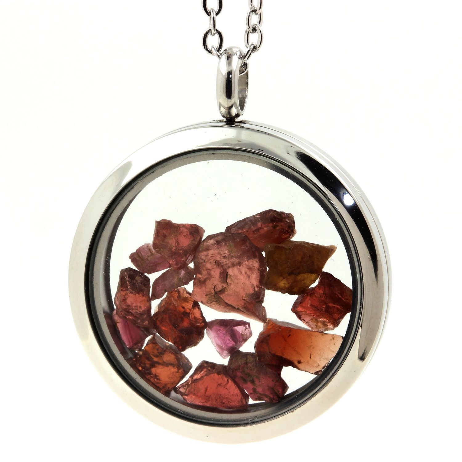 Collier Grenat Rhodolite brut argent : pendentif médaillon 25mm d'exception