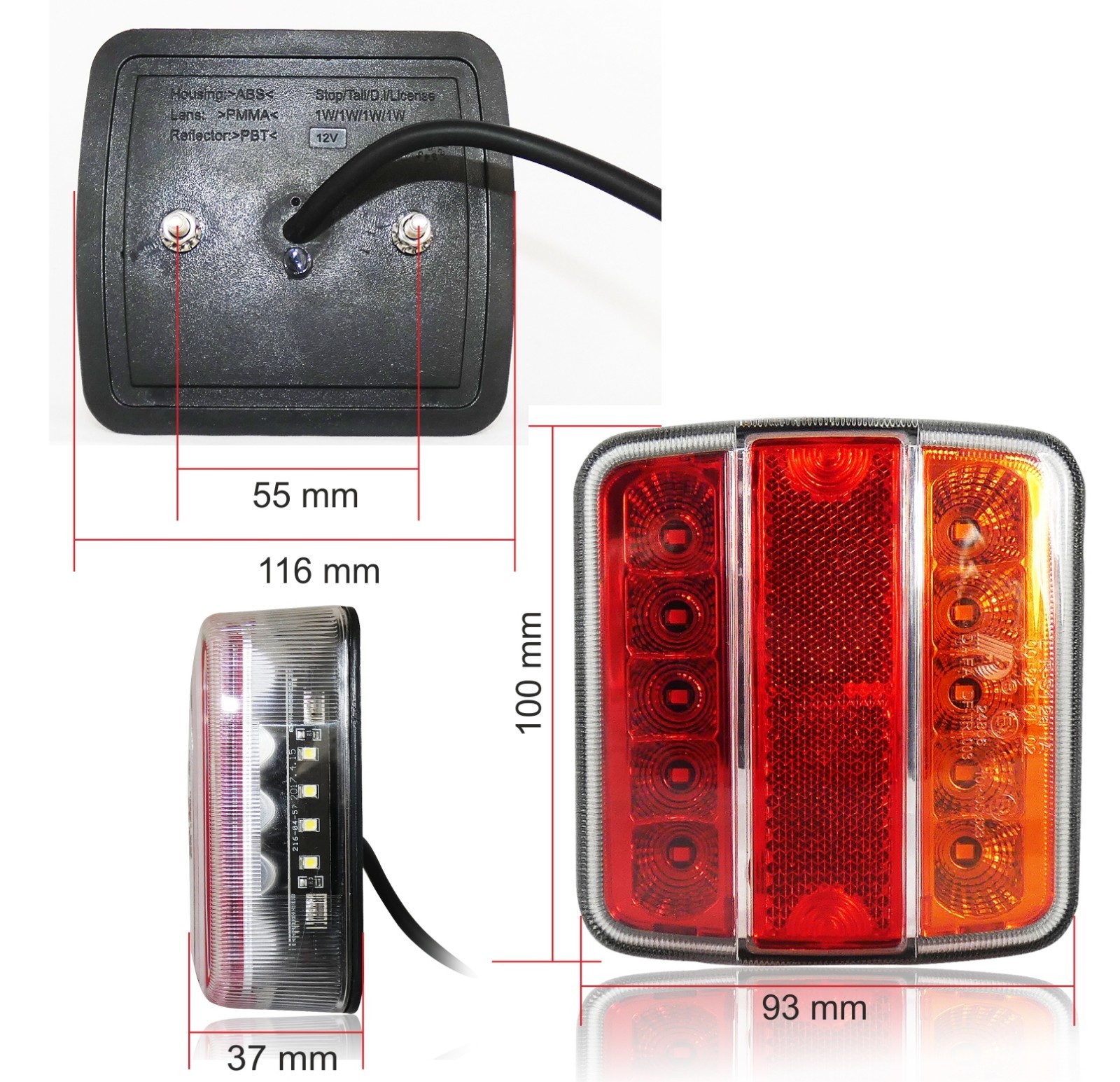 LED Heckleuchte, Stab 3 Funktionen Rückleuchte 12V/24V | Anhaenger