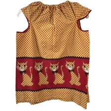 Pinafore Apron Dress Girls Sz 6 Tie Back Kitty Ricrac Cotton Prairie Farmhouse