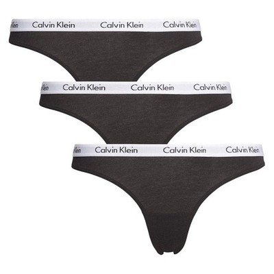 Calvin Klein Damen 3er Pack Strings Tangas, Schwarz (Black), L