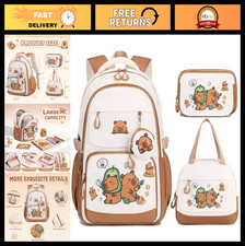 Cute Capybara Backpack Set for Girls - 3pcs Schoolbag with Lunch Box Pencil Ca